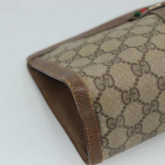 GUCCI GG Supreme Web Sherry Line Clutch Bag Pvc Beige Red 89 01 033 - Picture 14 of 16